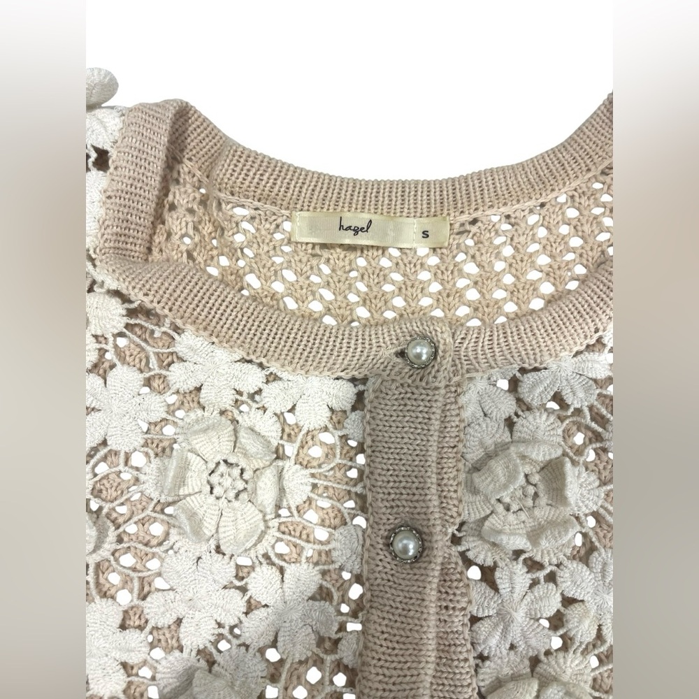 Vintage Hazel Cream Floral Crochet Cardigan Sweater Coquette Boho Grandma SMALL - Picture 3 of 7
